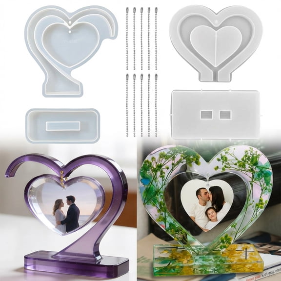 Heart-Shaped Photo Frame Resin Mold - Reusable Flexible Silicone Epoxy Casting Mold for DIY Picture Frames, Wedding Decor, Birthday Gifts, Handmade Keepsakes