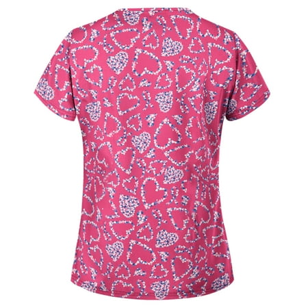 

LWZWM Women Cute Graphic Print Carer Tops Short Sleeves V Neck Uniforms Tees Fashion Comfy Scrub Top with Pockets Valentines Day Tee Heart Scrubs Love Blouse Pink S