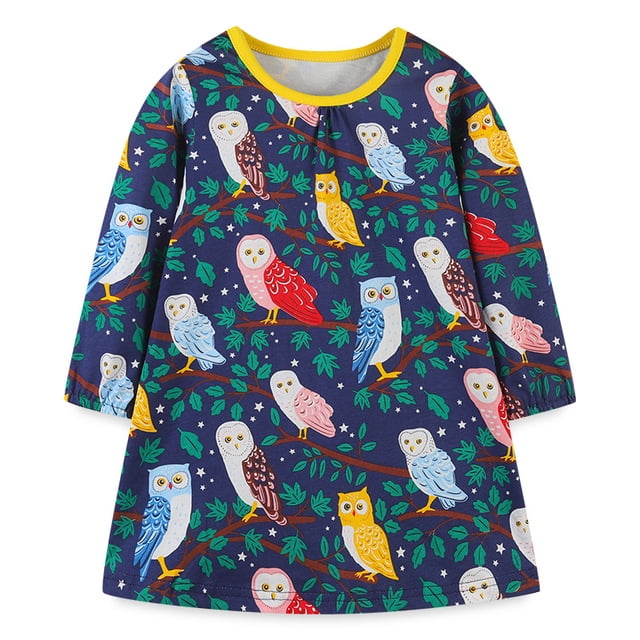 AAMILIFE Little Maven Robe Décontractée pour Bébés Filles Automne Rose Jolies Robes à Motif pour Enfants Mignonne et Confortable Vêtements pour Enfants 2-8 Ans