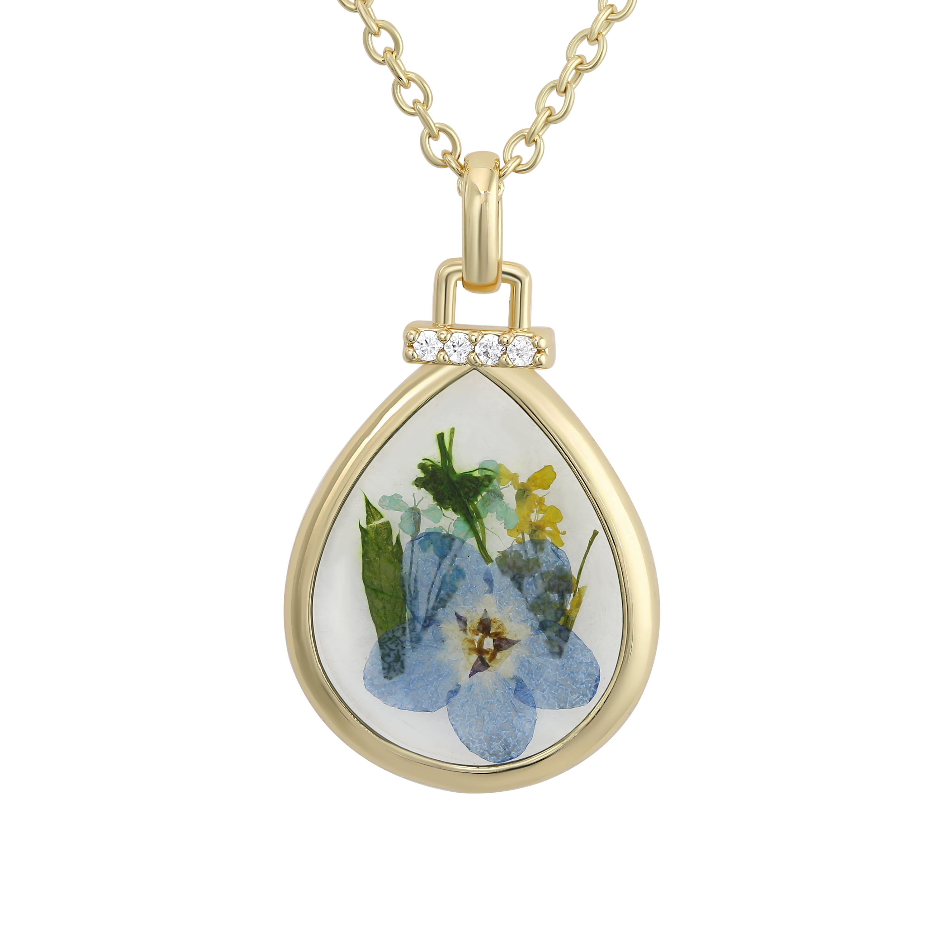 Believe by Brilliance 14KT Gold Flash Plated Double Necklace Set with Genuine Flowers