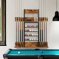 thumbnail image 2 of Billiard Pool Cue Stick Hanging Wall Mounting Rack, Pool Stick Holder, Holds 8 Pool Cue Stick 24 Balls, Billiard Ball Rack and Pool Ball - Brown, 2 of 7