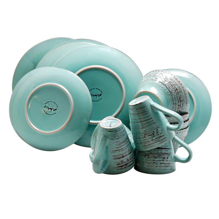 Elama Malibu Waves 16-Piece Dinnerware Set, Turquoise photo 3