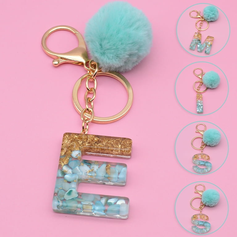 Rhinestone Letter/Initial Pom Pom Keychain/Bag Charm