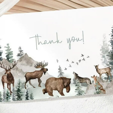 Watercolor Forest Animal Thank You Card – Beautiful Wildlife Design with Mountains – Blank Inside for Personal Messages – Perfect for Gratitude Notes, Thank You Gifts, and Appreciation