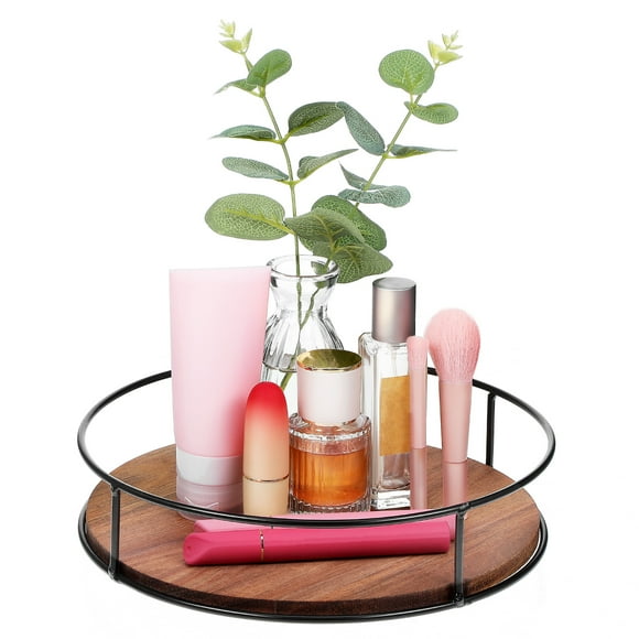 Shisuyan Rotating Tray Round Serving Tray Wood Round Tray Vanity Tray Turntable Organizer Centerpiece Tray