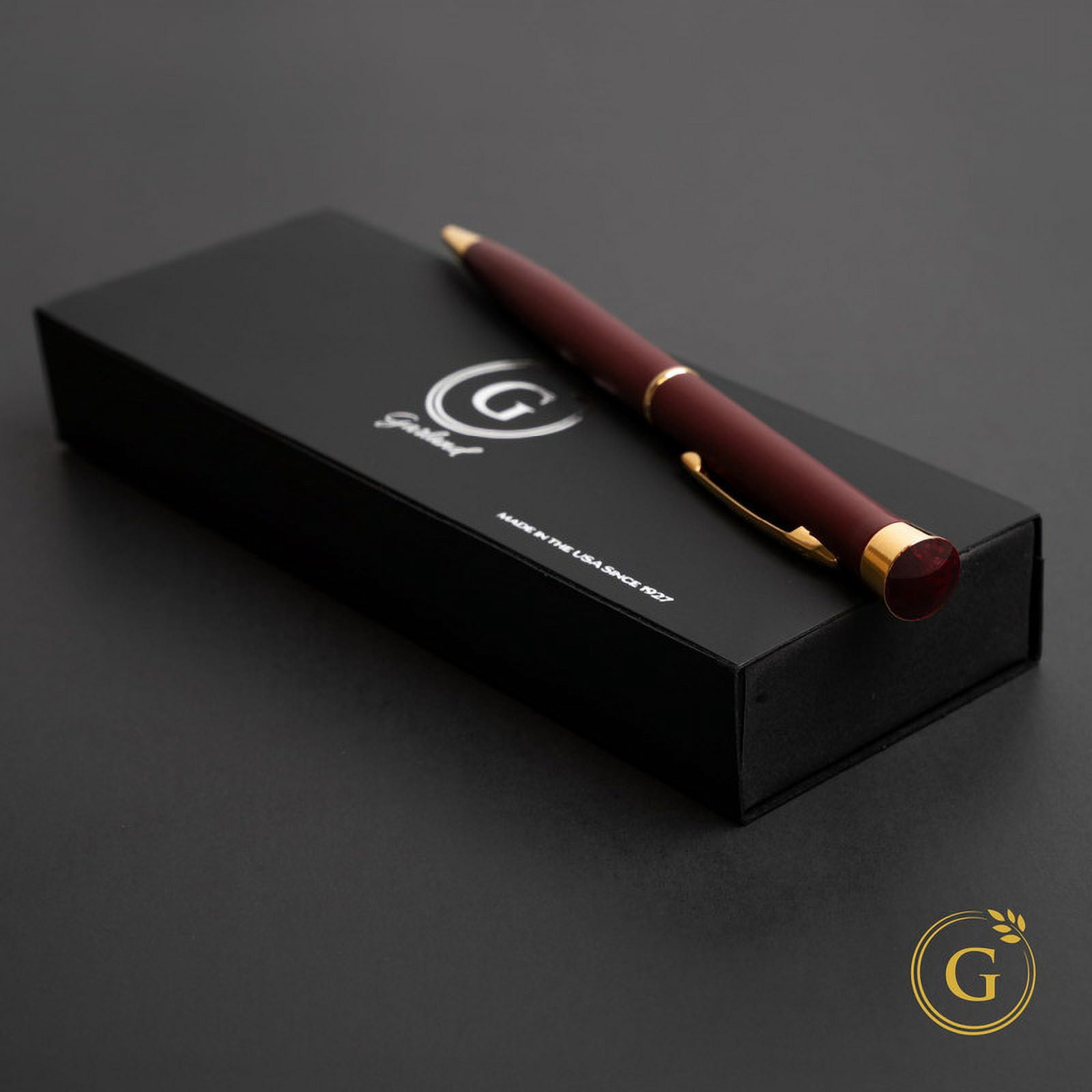 Garland Metal Slim Pen, Made in USA, Fine Gloss Finish with 24k Gold Trim For Executive Desk, Graduation, Groomsmen Gifts, Professional Men & Women, Keepsake Gift Box, Refillable- Red/Gold