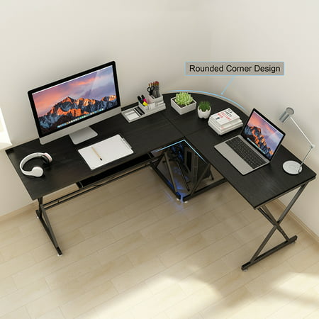 Gaming Desks - Large Ergonomic Gaming Desk Computer Desk, L-Shaped Corner Computer Desk PC Gaming Table Laptop Study Workstation with Easy-Glide Keyboard Tray and Free-Standing CPU Stand -