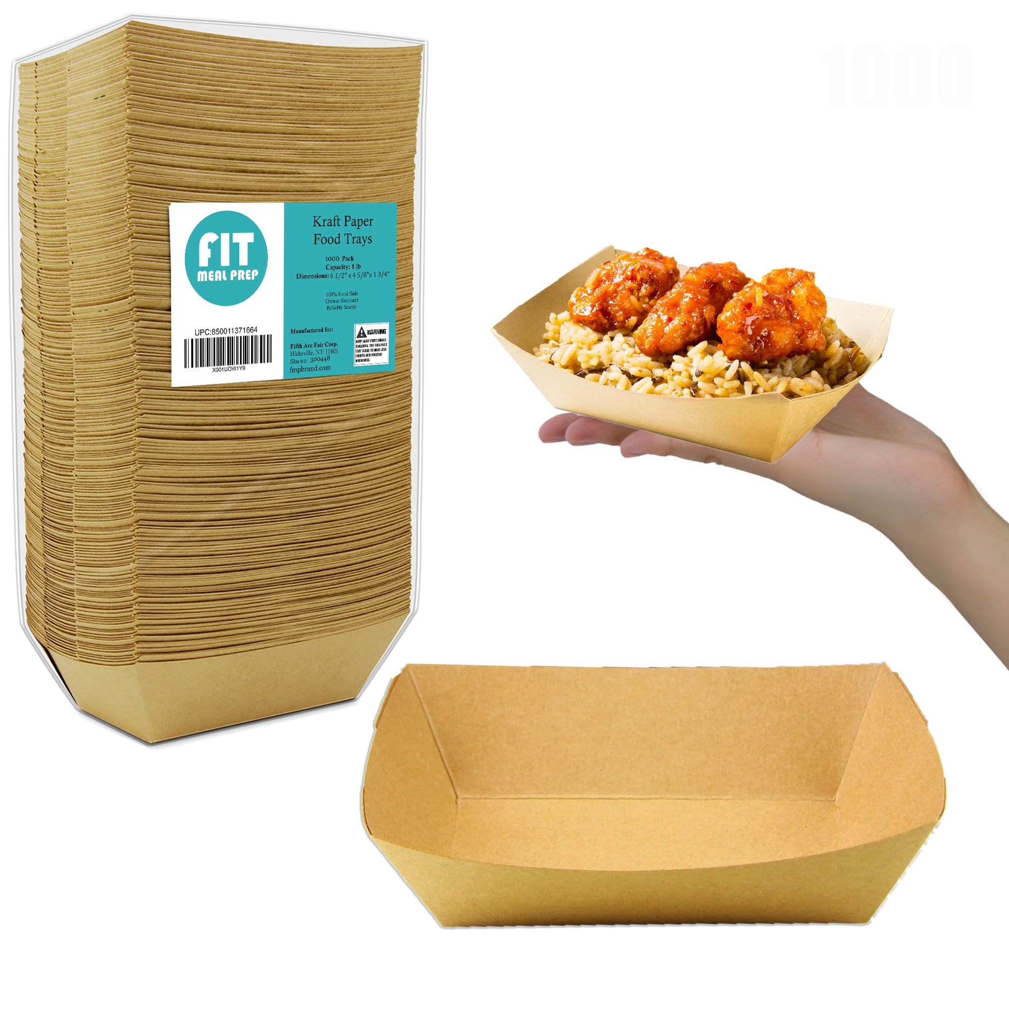 [1000 Pack] 1 lb Heavy Duty Disposable Kraft Brown Paper Food Trays