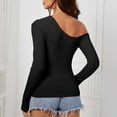 thumbnail image 3 of Easter Shirts Womens Shirts Casual Graphic Women's Temperament Slanted off Shoulder Long Sleeved Irregular Knitted T Shirt with Slim fit and Bottom Layer Top Compression Tops for Women Workout, 3 of 7