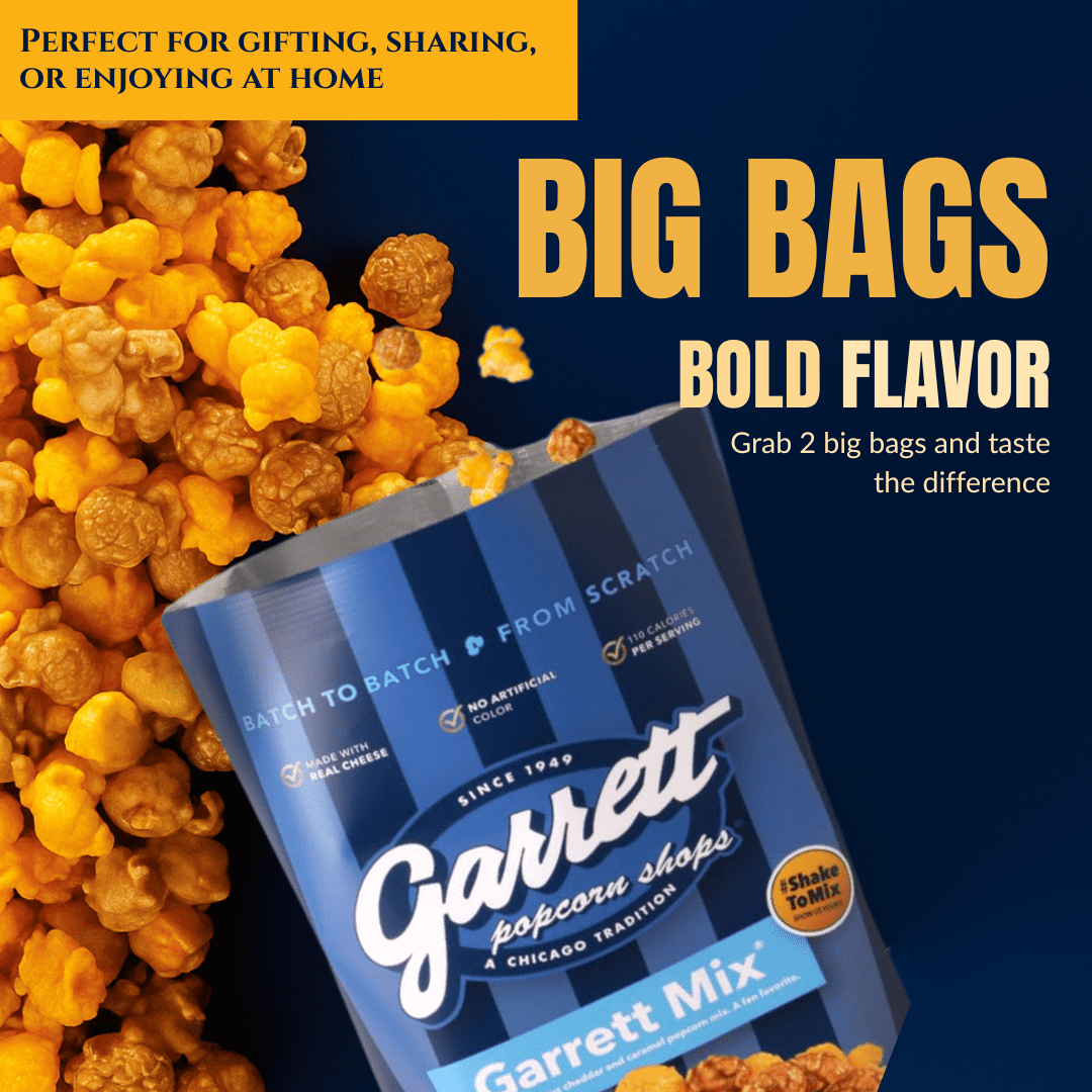 Snacks Caramel Corn and Cheese Popcorn GarretMix, 2 Pack (20 oz Bags) - A Gourmet Sweet and Salty Chicago Style Snack for Gifting & Parties