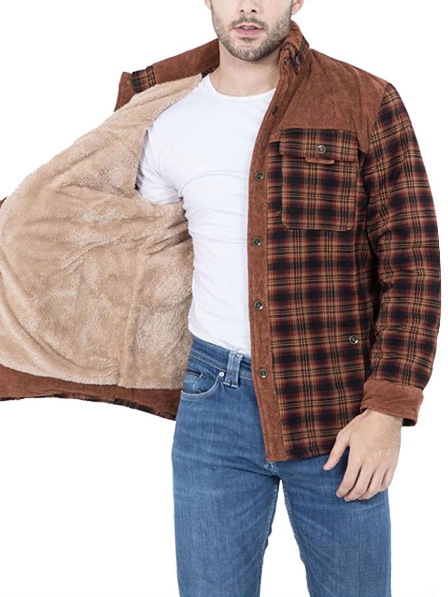 fvwitlyh Jackets for Men Fashion Jackets Men Male Autumn And Winter Plaid  Texture Cotton Clothes Solid Color Long Sleeve Warm Sleeping Bag Jacket