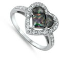 thumbnail image 4 of CHOOSE YOUR COLOR Multi-color CZ Halo Heart Love Ring .925 Sterling Silver Band Black Female Size 6, 4 of 4