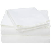 300TC Liquid Cotton Queen Bed Sheets, Casual Silk Cotton Bed Sheet, White Bed Sheet Set 4-Piece Include Flat Sheet, Fitted Sheet & 2 Pillowcases