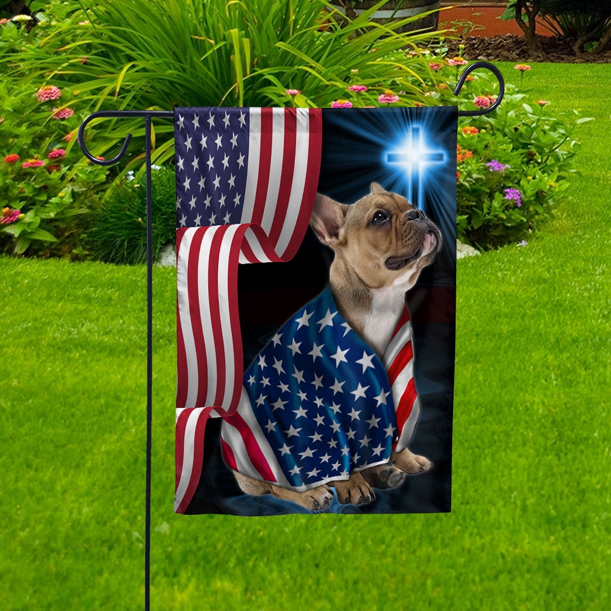 American Flag German Shepherd Dog Wearing Flag American Patriot Patriotic 4th of july House Flag, Double-Sided Decorative Outdoor Flag, Polyester Yard Flag 29.5 x 39.5 in