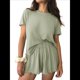 thumbnail image 3 of Conjunto de Pijama de Verano de 2 Piezas de Punto Acanalado y Corta para Mujer, Suave y Cómodo, para Estar en Casa. Color Matcha XL, 3 of 9