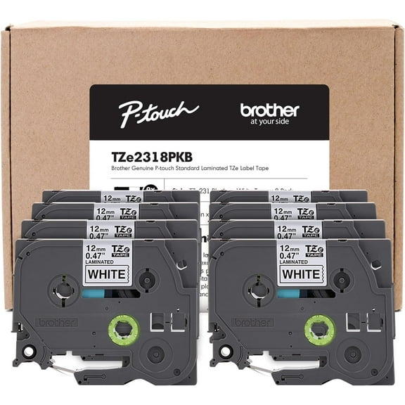 Brother P-Touch TZe-231 Label Maker Tape 0.47"W Black on White 8/Pack TZE-2318PKB