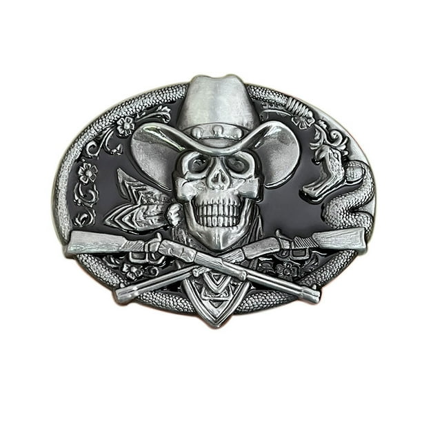 Cinturón con hebilla de calavera con sombrero de vaquero y fusiles cruzados Weste