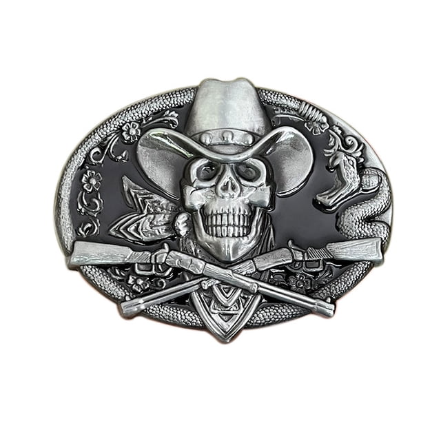 Cinturón con hebilla de calavera con sombrero de vaquero y fusiles cruzados Weste