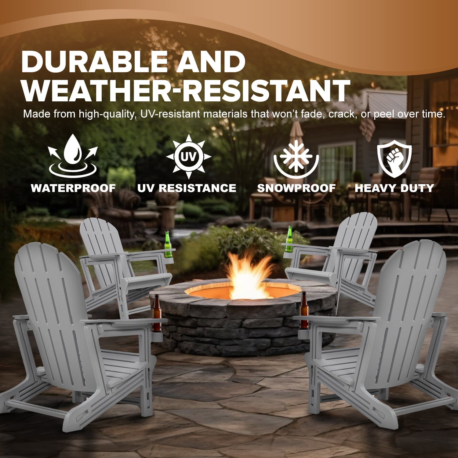 ENFIRE Adirondack Chair HDPE – Weather-Resistant, Tool-Free 5-Minute Assembly for Patio, Fire Pit, or Lawn Gray
