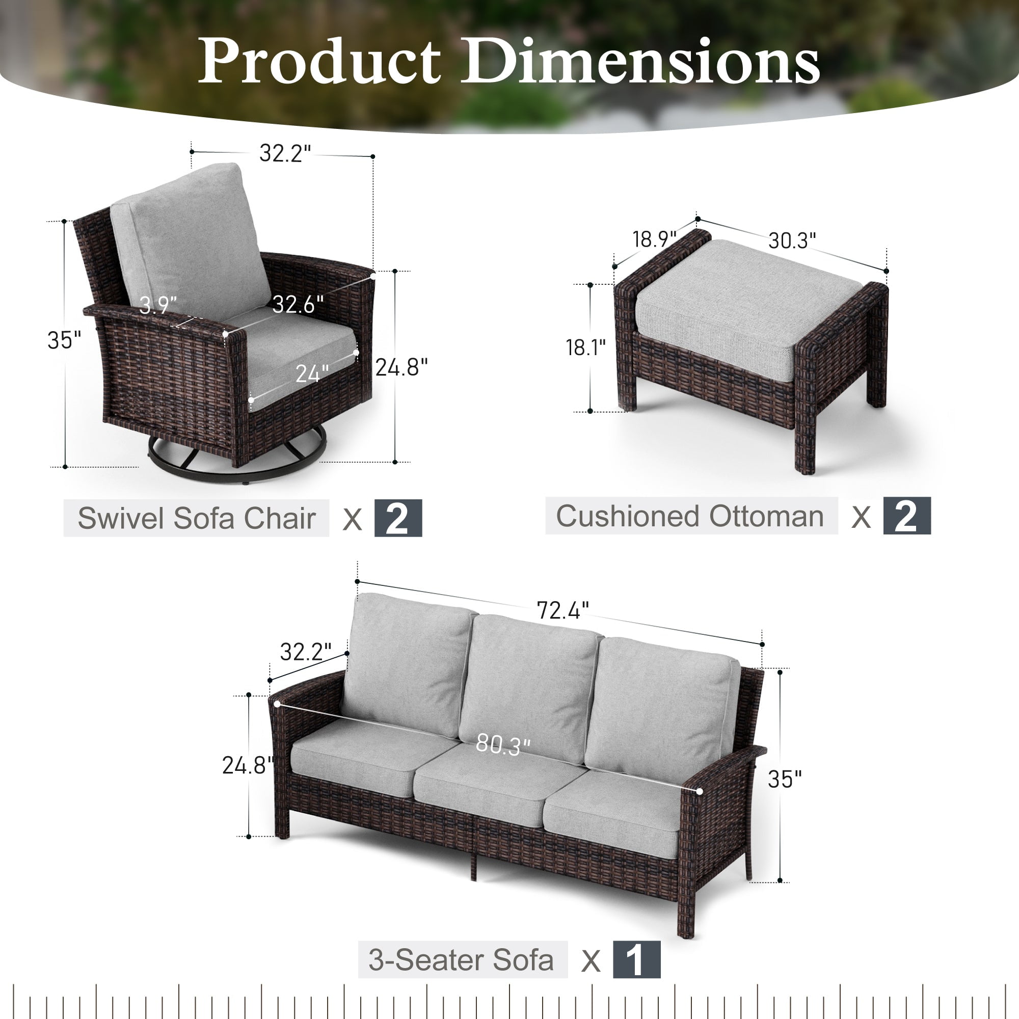 Sophia & William 5 Pieces Patio Furniture Set with Swivel Chairs 7-Seat Wicker Outdoor Conversation Set with 5.5" Thickened Cushions