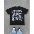 thumbnail image 1 of [Soft 100% Cotton] Men's Jesus is King Letter Print Short Sleeve Tee, Loose Casual Comfy T-shirt for Summer, Men's Top for Daily Wear, Tropical Menswear Distressed, 1 of 6