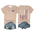 thumbnail image 1 of Hauts d'Été pour Femmes, Tenues de 4 Juillet 2024, Mode Féminine, Col Rond, Manches Courtes, Imprimé Drapeau Américain, Beige, 1 of 3