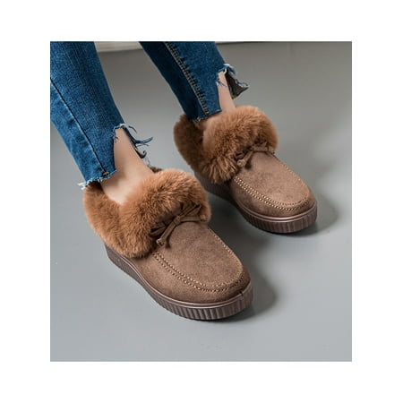 

Crocowalk Women Shoes Comfort Wide Width Winter Warm Slippers Casual Fashion Mocassins Bowknot Plush Lined Booties Coffee 7