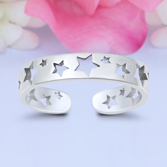4mm - Stars Toe Band Ring 925 Sterling Silver Thin Adjustable Stylish Rings for Women