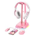 thumbnail image 1 of RGB Gaming Headset Stand with 3.5mm AUX, 3 USB Ports, Non-Slip Base - Pink, 1 of 5