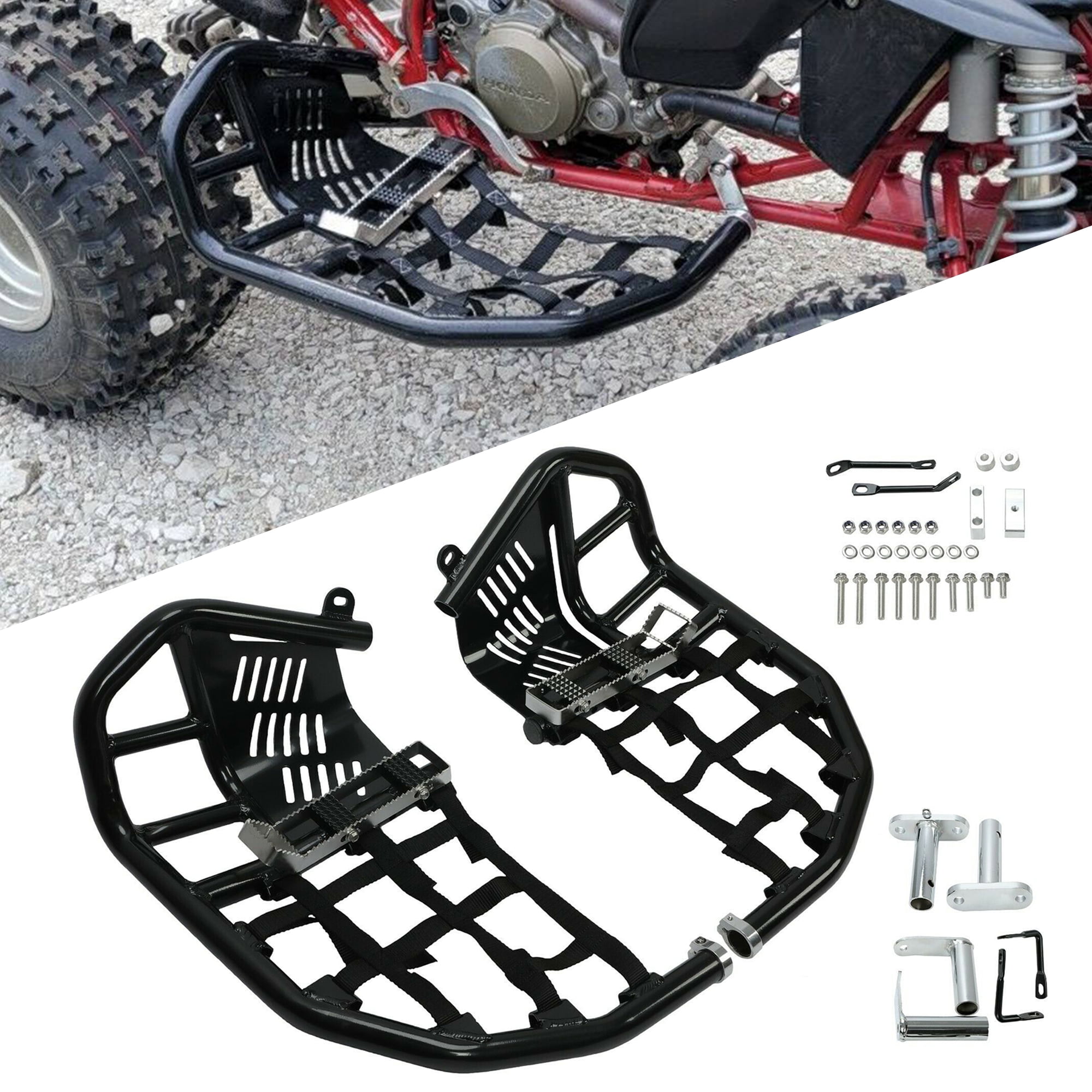 Black Nerf Bars Peg With Heel Guard Black bing for Kawasaki KFX450R