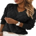 thumbnail image 2 of EIMELI Femmes Tricot Solide Pull Manches Longues V Tricot Conception Creuse Casual Porter au Quotidien Automne, 2 of 6