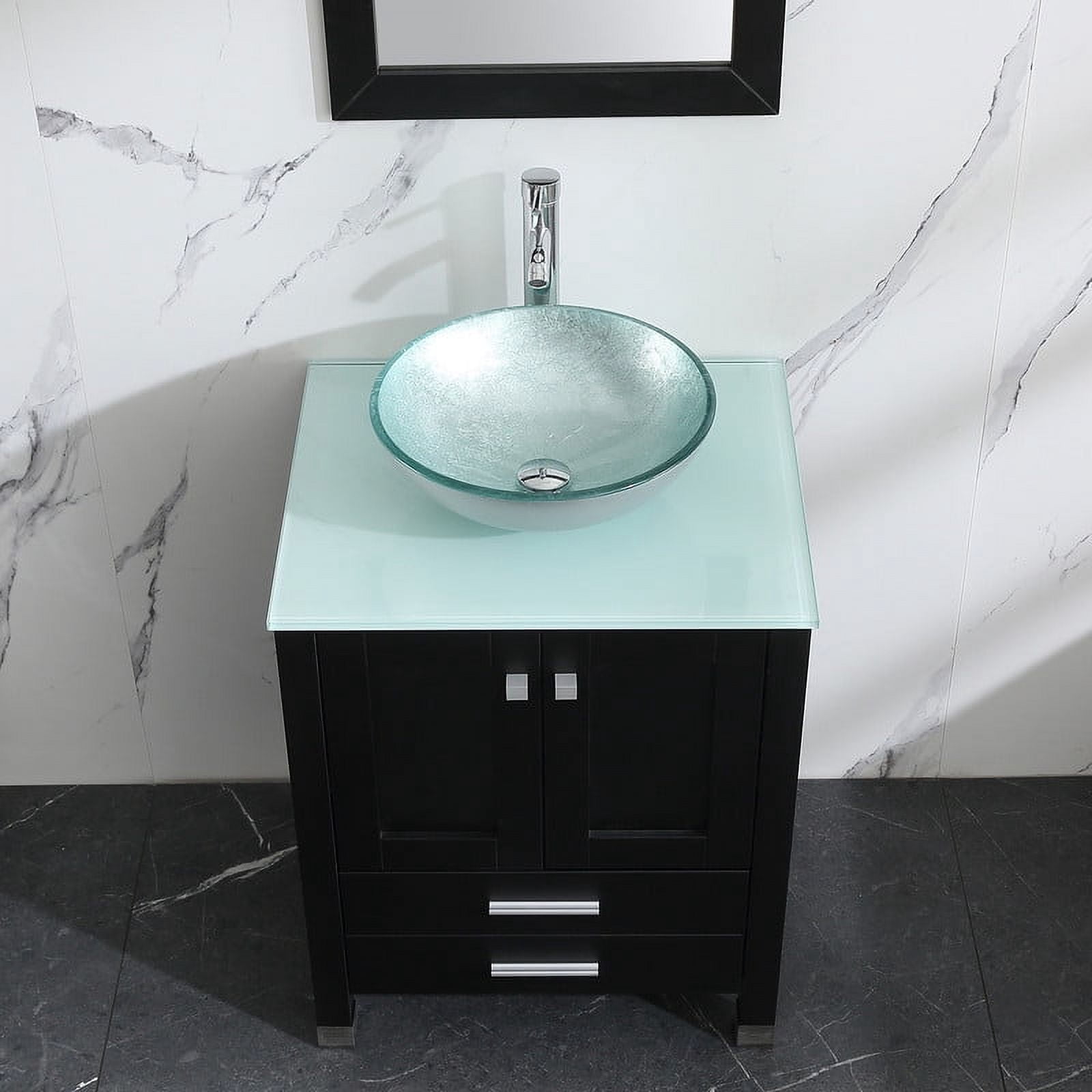 Walsport 24" Luxurious Bathroom Vanity and Sink Combo Cabinet with Silver Glass Vessel Sink and Faucet Pop Up Drain,Black