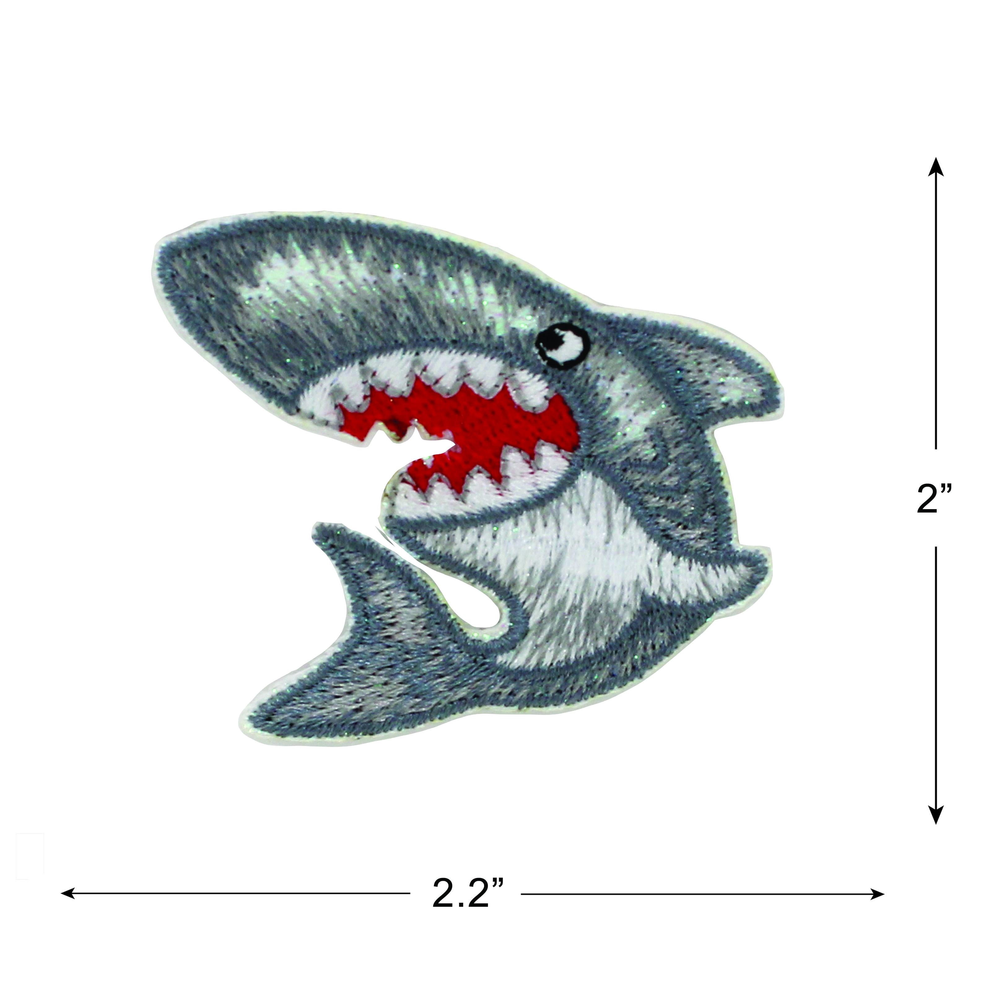 Gwen Studios Embroidered Gray Shark Iron-on Patch Applique, 2.2" x 2"
