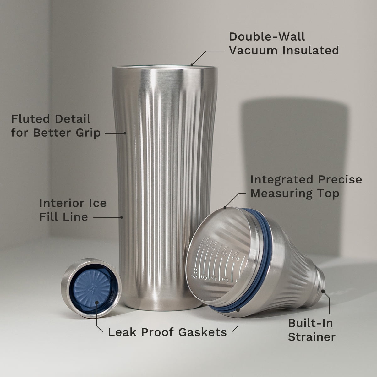 Elevated Craft Diamond Edition Hybrid Cocktail Shaker Set - Premium Vacuum Insulated Stainless Steel, 28 oz, Includes Built-In Strainer, Precise Measuring Top & XL Polishing Cloth - Martini Shaker