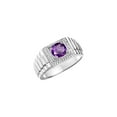 thumbnail image 4 of RYLOS Men's Ring Sterling Silver Ring, 7MM Round Shape Gemstone Designer Style Rings Amethyst February Birthstone Rings Silver Size 12, 4 of 7