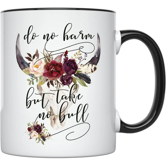 YouNique Designs Do No Harm But Take No Bull Mug, 11 Ounces, Country Girl Coffee Mug for Women, Country Music Mug, Country Cup, Country Coffee Cups, Country Mugs, Country Coffee Mug (Black Handle)