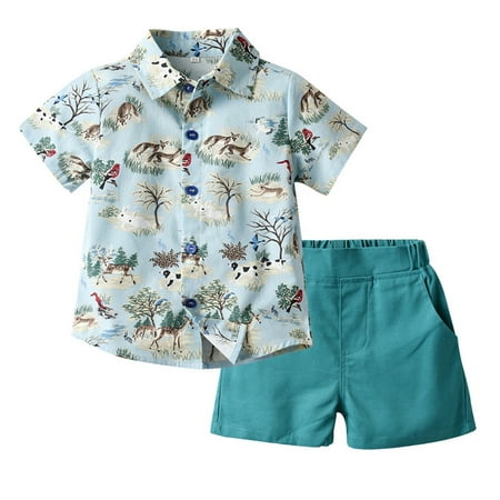 

Toddler Baby Boy Shorts Sets Outfit Kid Leave Floral Short Sleeve Shirt Top+Shorts Suits Summer Clothes