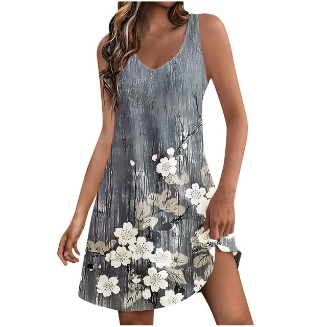 Staron Robes pour Femmes en Liquidation à Moins de 10 $ Sans Manches par-Dessus de Maillot de Bain Décontracté Robe d'Été de Printemps avec Poche Col en V Été Ample Robe Débardeur de Plage