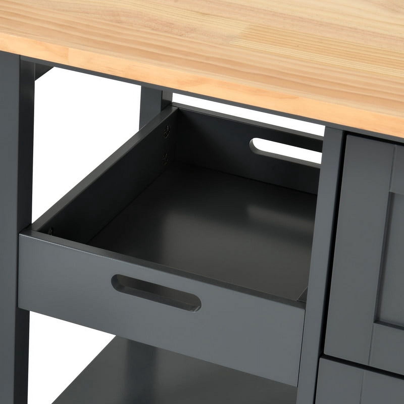 DWVO 3 Tier Kitchen Island Cart with Storage, Rolling Kitchen Cart with Large Countertop, Opening Shelves and Drawers for Kitchen Dining Room, Gray