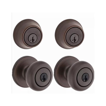 Open Box Kwikset Cove Satin Nickel SmartKey Exterior Single-cylinder deadbolt Keyed entry door knob Contractor pack with Antimicrobial Technology 2 -Pack