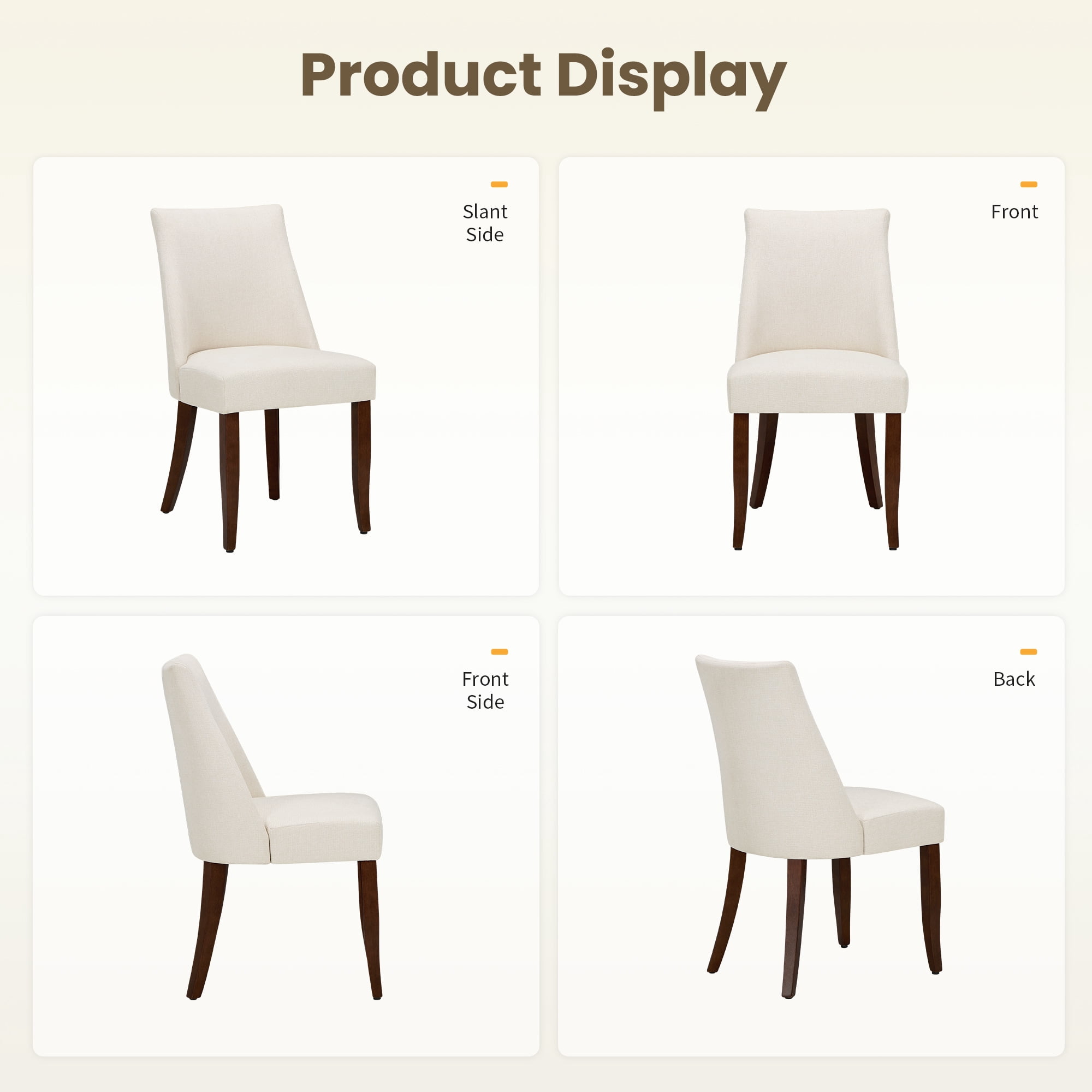 EOP Upholstered Dining Chairs Set of 4, Mid Century Modern Fabric Side Chairs with Solid Wood Legs, Comfortable Kitchen & Dining Room Chairs for Home, Restaurant Use, Beige