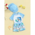 thumbnail image 3 of CIYCuIT Toddler Baby Boys Rash Guard Swimsuit Sets Cartoon Print Short Sleeve Tops + Shorts + Hat 3Pcs Outfits Infant Casual Summer Bathing Suits Beach Wear 0-3 Years, 3 of 9