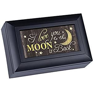 Cottage Garden Love You To The Moon And Back Black Petite Music Box plays What a Wonderful World #PM5773B