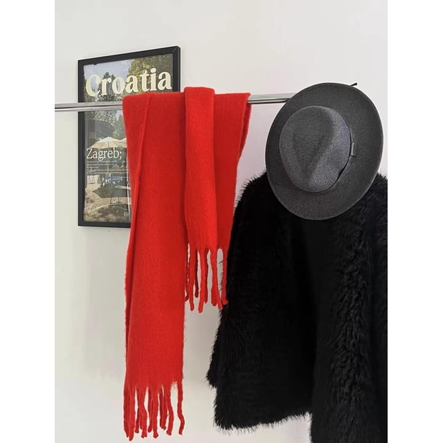 Nvzi Bufanda Pashmina Chales y Chales para Vestidos de Noche Viajes Oficina Bodas de Invierno Bufandas Grandes de Tacto de Cachemira, Rojo C