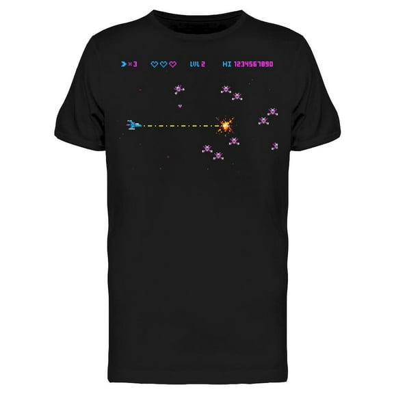 Pixel Retro Videogame Space Ufo T-Shirt Men -Image by Shutterstock, Male Medium