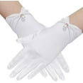 thumbnail image 1 of Namzi Guantes de satén, guantes cortos, guantes de princesa, para bodas, ópera, banquetes y fiestas de disfraces - Blanco, 1 of 4