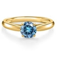 thumbnail image 3 of Gem Stone King 10K Yellow Gold Persian Blue Moissanite Solitaire Engagement Ring for Women | 0.50 Cttw | Round 5MM | Gemstone Birthstone | Size 7, 3 of 6