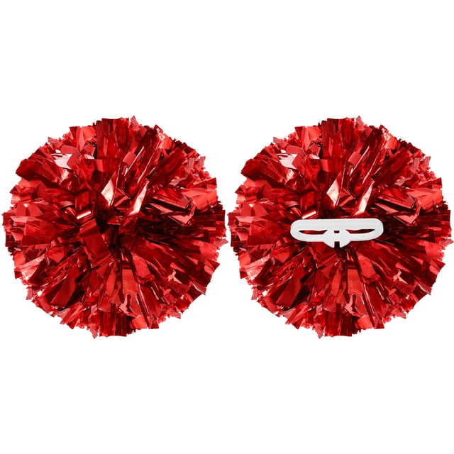 Uxcell 2 Pcs Pompones de Animación Metálicos de 12" con Anillos de Mango para Baile Rojo