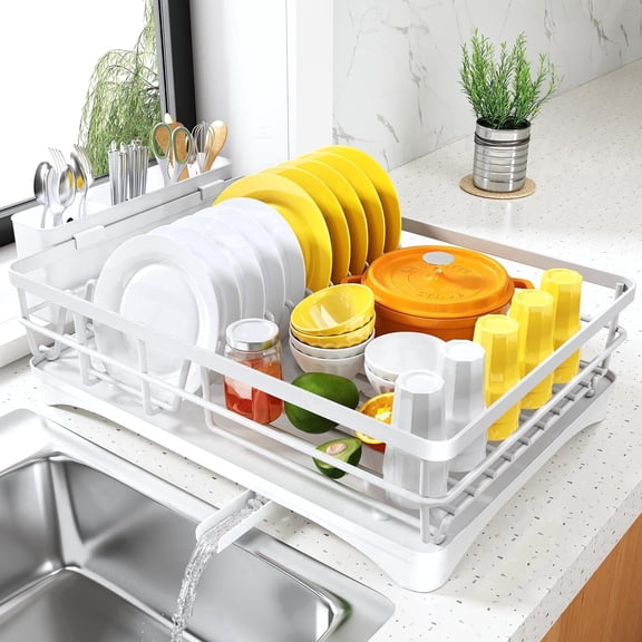 SXlianshun Dish Drying Rack for Kitchen Counter - Large Dish Rack with Drainboard, Rustproof Dish Drainer with Utensil Holder for Sink