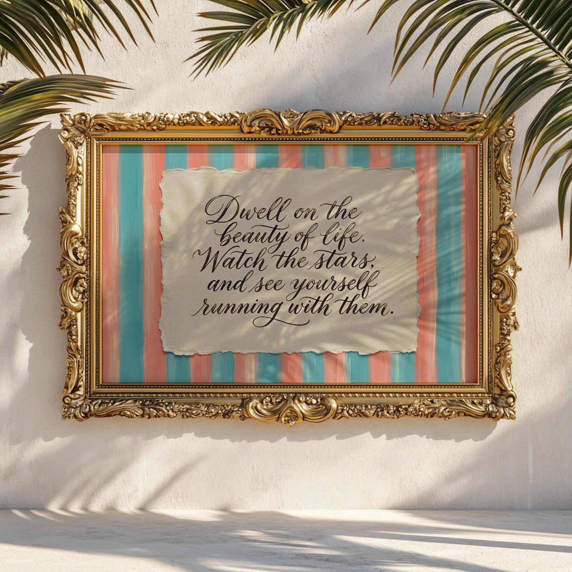Dwell On The Beauty Of Life Marcus Aurelius Quote Wall Art Coastal Pastel Philosophy Stoic